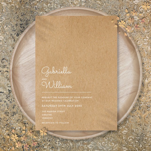 Invitation Simple Mariage Naturel Kraft Script Rustique (Simple Natural Script Rustic Kraft Wedding Invitation)