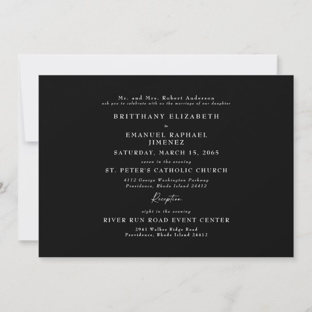Invitation Simple Mariage Noir des Parents Élégant (Devant)
