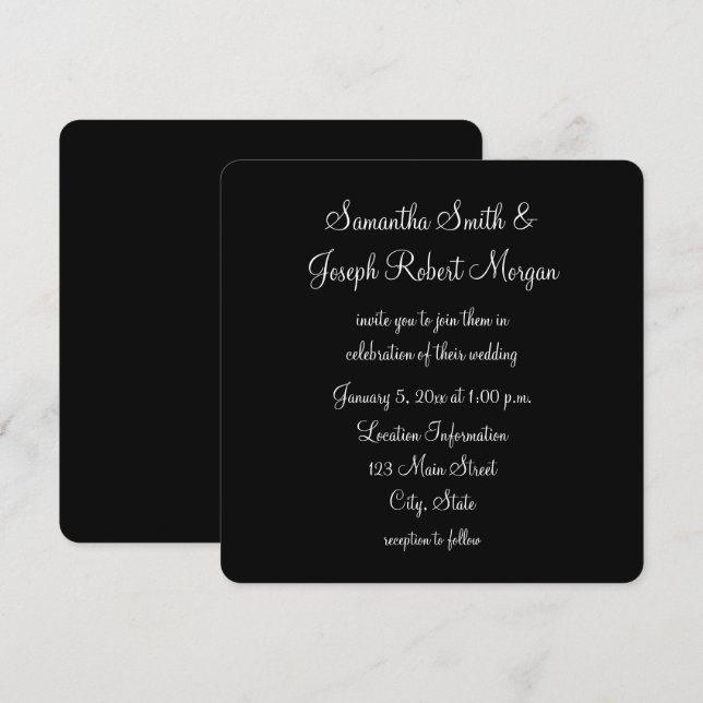 Invitation Simple Mariage Noir et Blanc (Devant / Derrière)