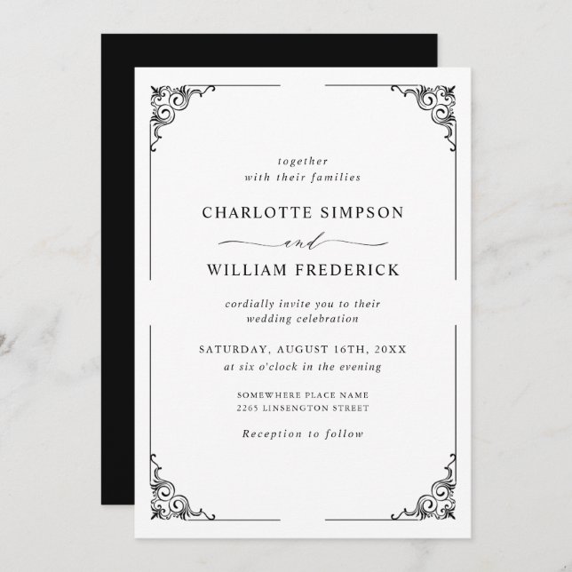 Invitation Simple Mariage noir et blanc élégant (Devant / Derrière)