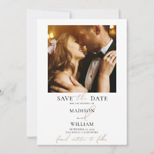 Invitation Simple mariage photo blanche Enregistrer la date