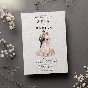 Invitation Simple Mariage photo couple blanc rose