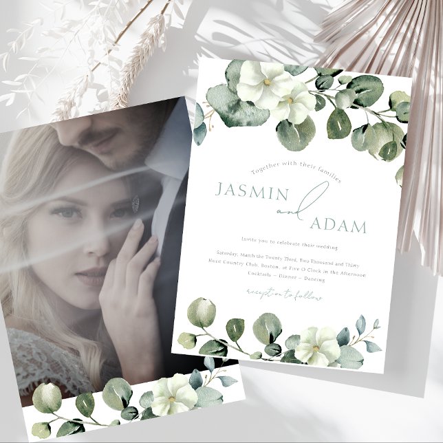 Invitation Simple Mariage Photo de verdure d'Eucalyptus (Simple Eucalyptus Leaves Greenery Photo Wedding Invitation)