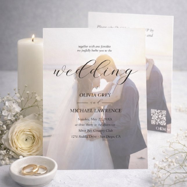Invitation Simple Mariage Photo en surimpression Noir & Blanc (Créateur téléchargé)