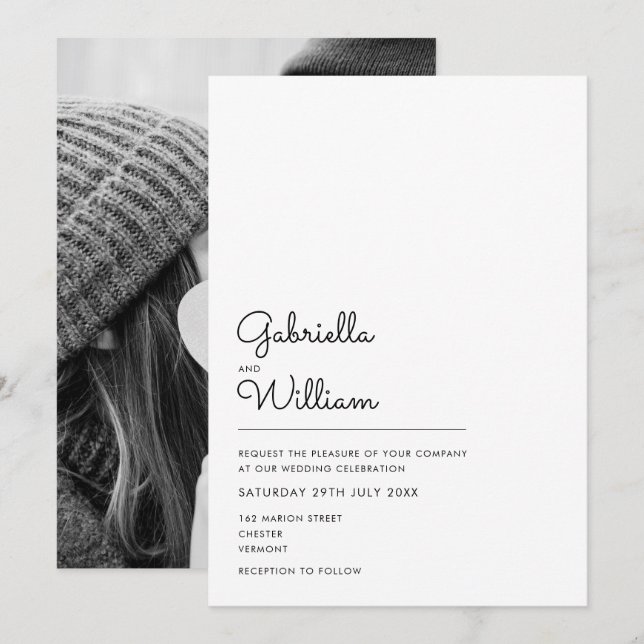 Invitation Simple Mariage Photo Minimaliste Écriture (Devant / Derrière)
