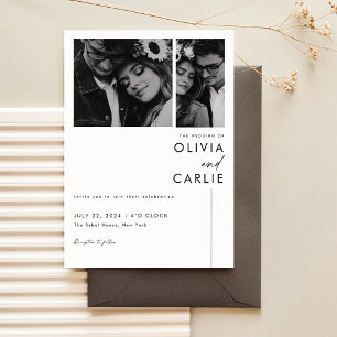 Invitation Simple Mariage photo minimaliste noir et blanc