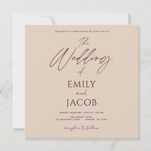 Invitation Simple Mariage Photo Script en terre cuite