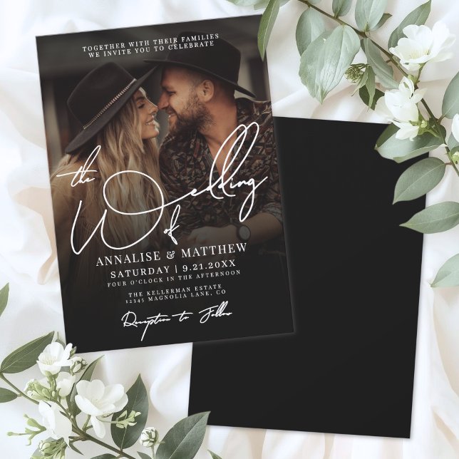 Invitation Simple Mariage Photo Superposition Noir Et Blanc (Simple Black And White Overlay Photo Wedding Invit Invitation)