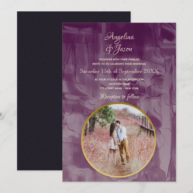 Invitation Simple Mariage Photo Violet (Devant / Derrière)
