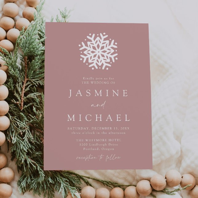 Invitation Simple mariage poussiéreux rose flocon de neige (Créateur téléchargé)
