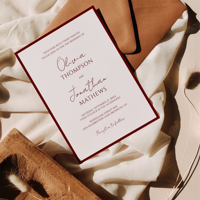 Invitation Simple Mariage Rouge Bourgogne Écriture (Créateur téléchargé)