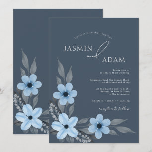 Invitation Simple Mariage Royal Bleu Opulence Florale