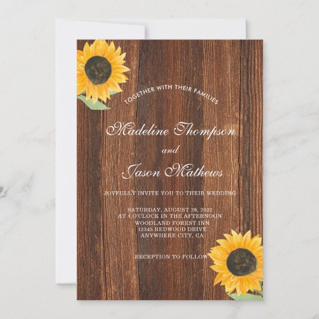 Invitation Simple Mariage rustique de tournesol (Devant)