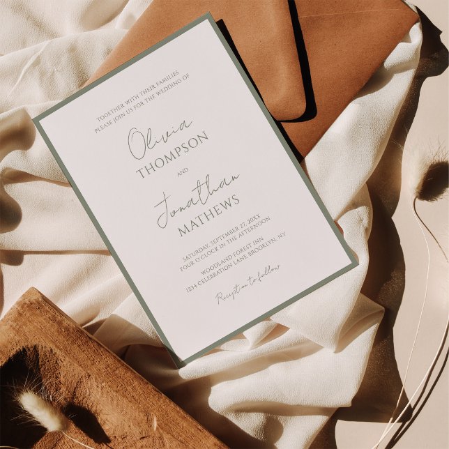 Invitation Simple Mariage Script Bordure Vert Sauge (Créateur téléchargé)
