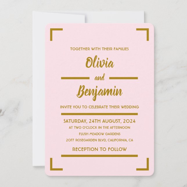 Invitation Simple Mariage Script Manuscrit Rose (Devant)