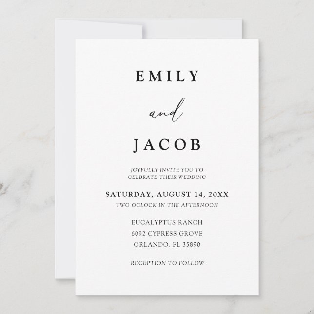 Invitation Simple Mariage Script Noir & Blanc (Devant)