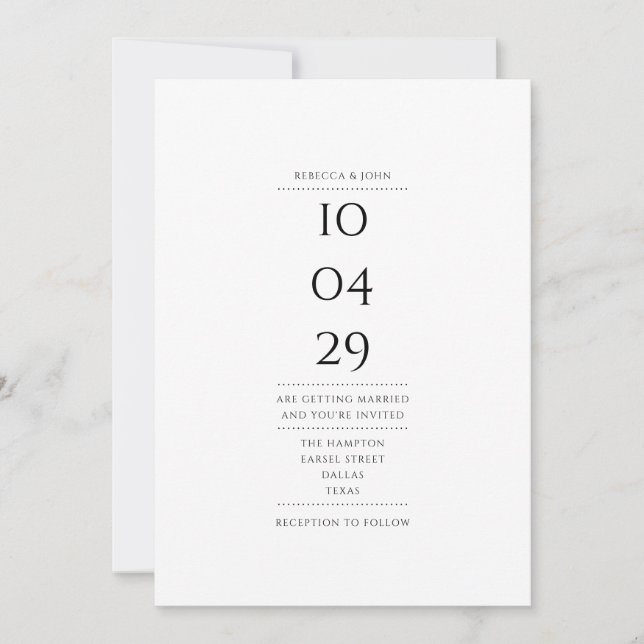 Invitation Simple Mariage Spécial Date Noir et Blanc (Devant)