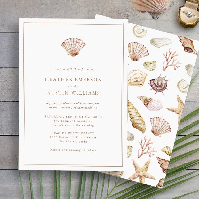 Invitation Simple mariage sur la plage (Simple Elegant Beach Watercolor Seashell Wedding Invitation by Painted Paperie
)