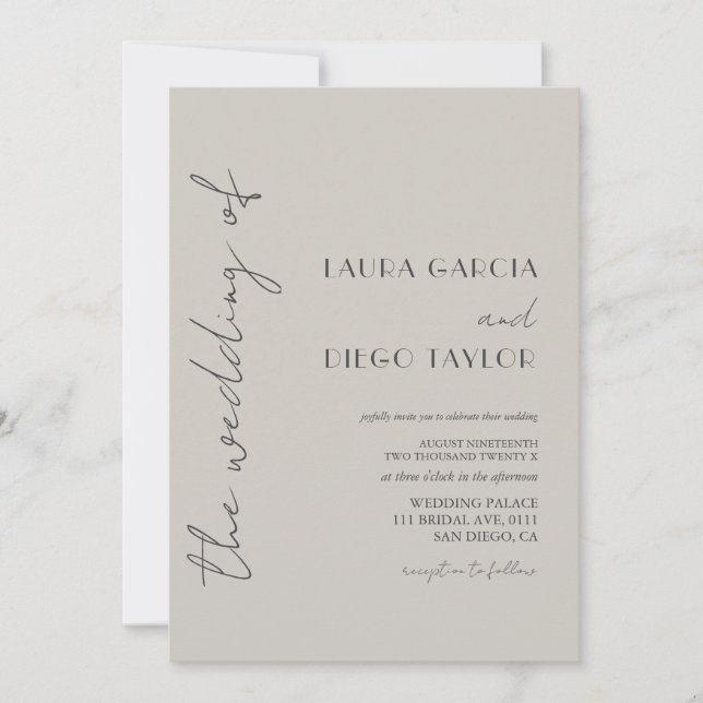 Invitation Simple mariage taupe (Devant)
