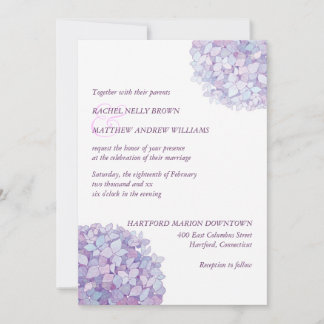 Invitation Simple Mariage tendance à l'hydrangée violette