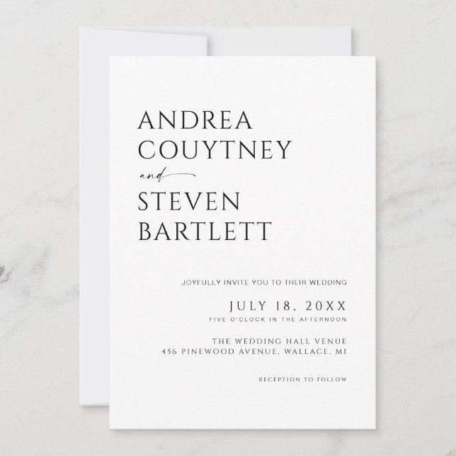 Invitation Simple Mariage Tout en Un Noir et Blanc (Devant)