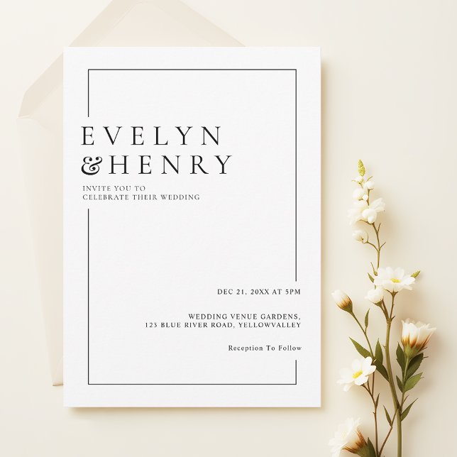 Invitation Simple Mariage Typographie Moderne Bordure Noire (Créateur téléchargé)