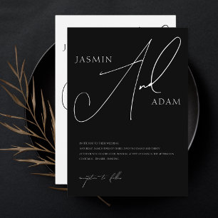 Invitation Simple Mariage Typographie Script Blanc Noir