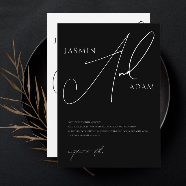 Invitation Simple Mariage Typographie Script Blanc Noir (Créateur téléchargé)