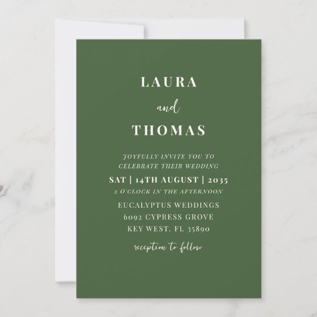 Invitation Simple Mariage Vert Foncé (Devant)