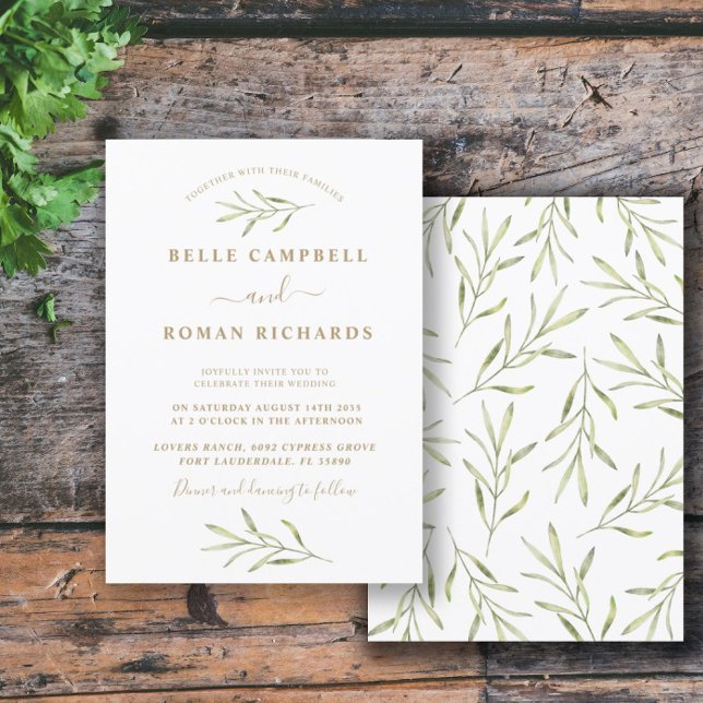 Invitation Simple Mariage Vert Sauge & Blanc Feuillage (Créateur téléchargé)