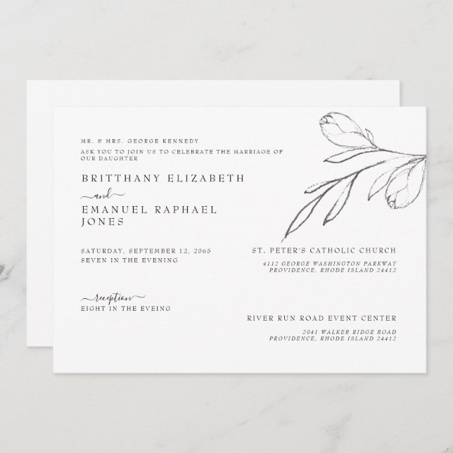 Invitation Simple mariée blanche Parents Mariage de la tige d (Devant / Derrière)