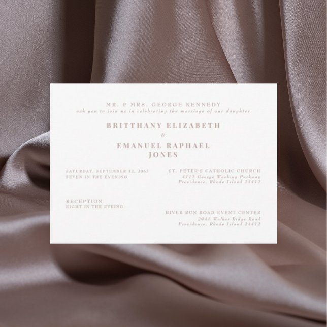 Invitation Simple Mariée Blanche Parents Texte Rose Gold Mari (Créateur téléchargé)