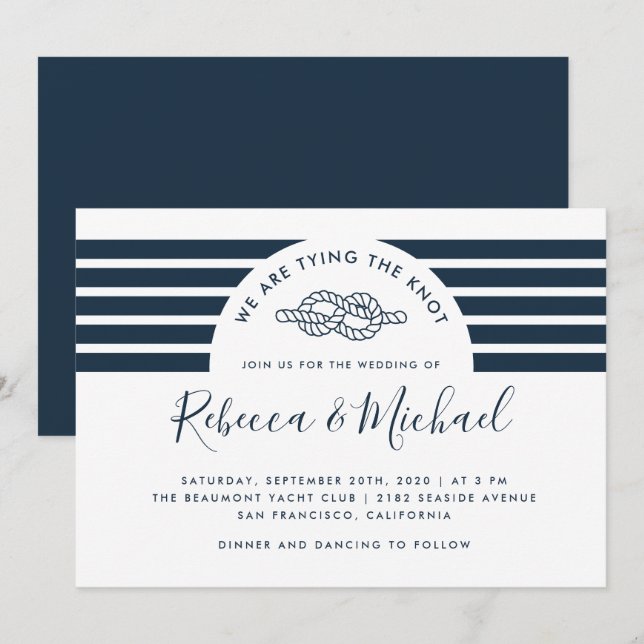 Invitation Simple Marine Bleu Nautique Lier le Mariage de noe (Devant / Derrière)