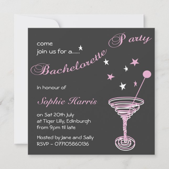 Invitation Simple Martini Swirl Bachelorette (Devant)