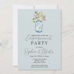 Invitation Simple Mason Jar Bouquet Blue Engagement Party