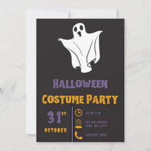 Invitation Simple mignon blanc fantôme noir Halloween