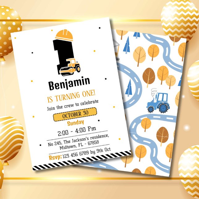 Invitation Simple mignon camion de construction enfants 1er a (Créateur téléchargé)