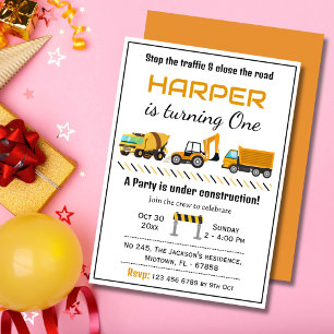Invitation Simple mignon camion de construction enfants 1er a