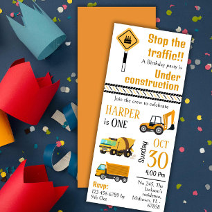 Invitation Simple mignon camion de construction enfants 1er a