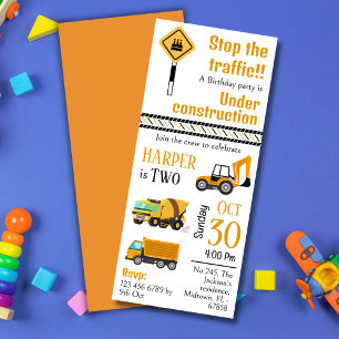 Invitation Simple mignon camion de construction enfants 2e an
