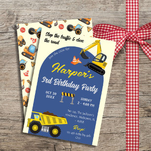 Invitation Simple mignon camion de construction enfants 3e an