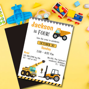 Invitation Simple mignon camion de construction enfants 4e an