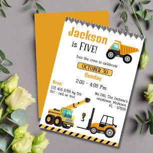 Invitation Simple mignon camion de construction enfants 5e an