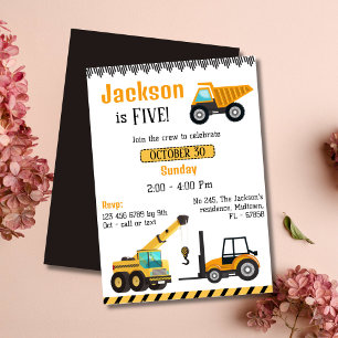 Invitation Simple mignon camion de construction enfants 5e an