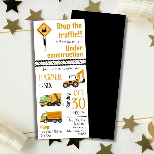 Invitation Simple mignon camion de construction enfants 6e an (Créateur téléchargé)