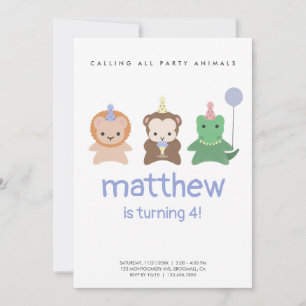 Invitation Simple mignonne Animaux Mini Anniversaire