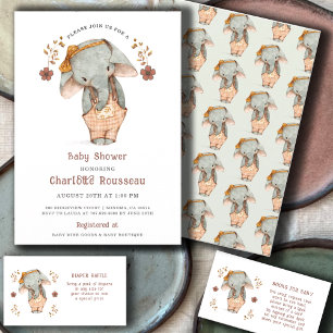 Invitation Simple mignonne Aquarelle Elephant Baby shower fil