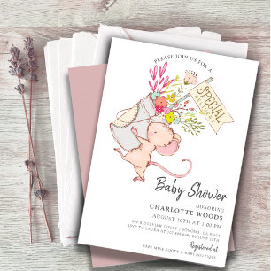 Invitation Simple mignonne Aquarelle Souris Baby shower fille