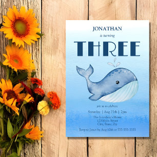 Invitation Simple mignonne Baleine Bleue Mer 3ème anniversair