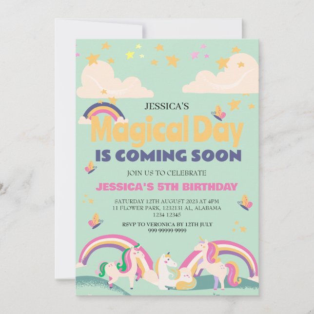 Invitation Simple mignonne fille photo Unicorn premier annive (Devant)